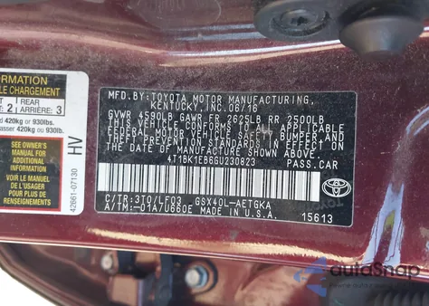 2016 Toyota Avalon Xle Premium z USA, uszkodzony, nr VIN 4T1BK1EB6GU230823